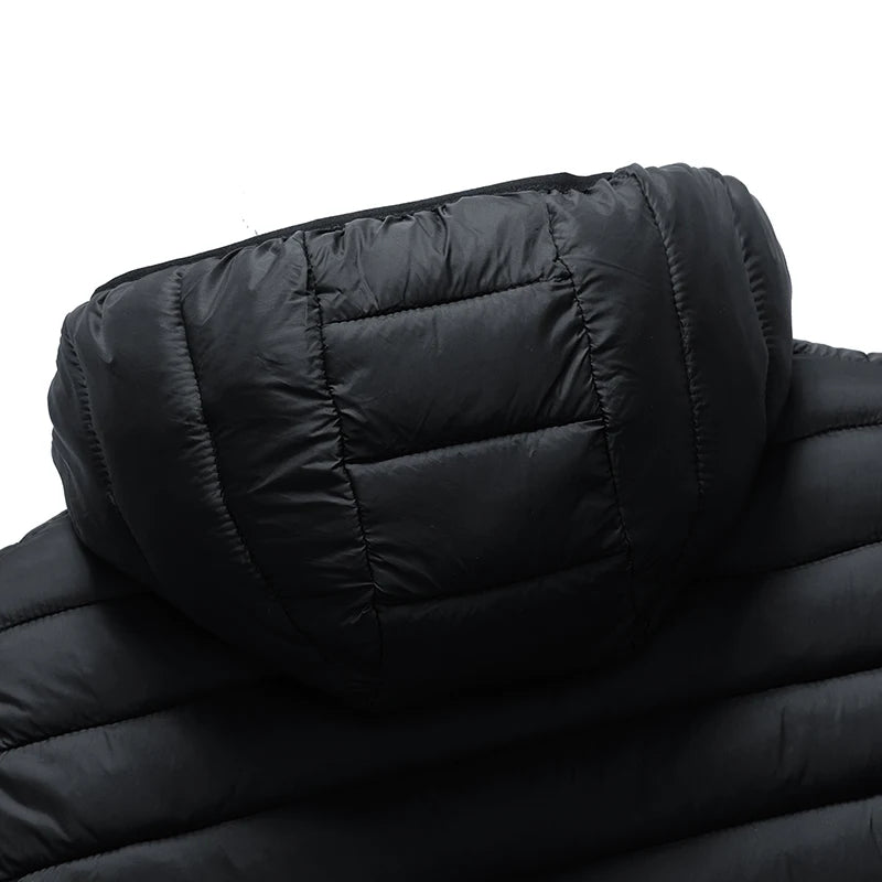 Men's hooded casual puffer down jacket by The Clothing Company Sydney, showing the insulated outerwear with hood and front zipper.