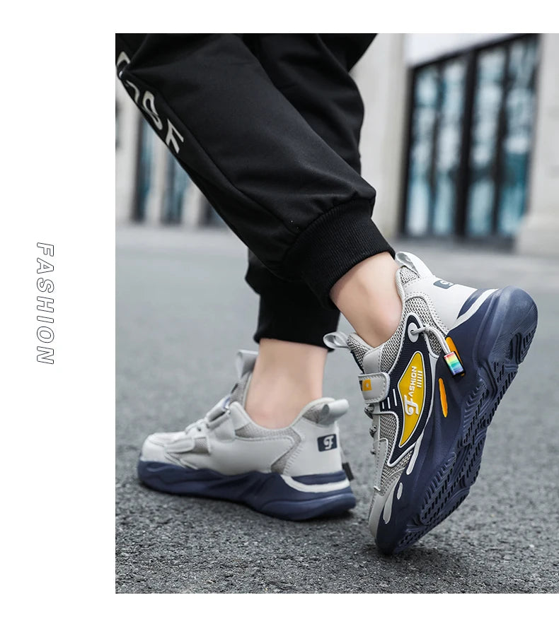 Boys’ breathable mesh sneakers by The Clothing Company Sydney, lightweight kids' sports shoes with non-slip sole and hook & loop closure.