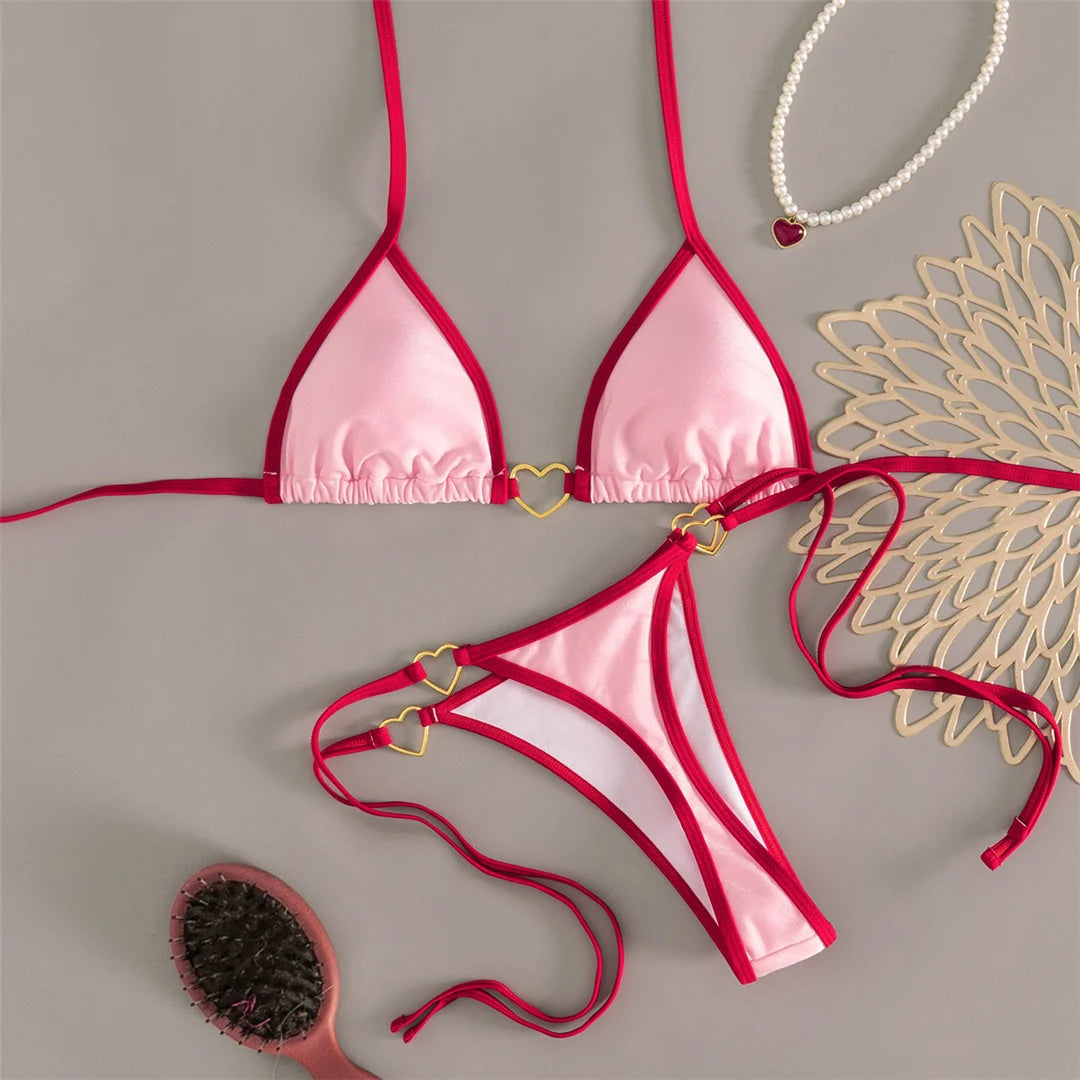 2 Piece Halter Mini Micro Thong Bikini Swimwear Swimsuit Two-pieces Bikini set Padded Bather Bathing Suit
