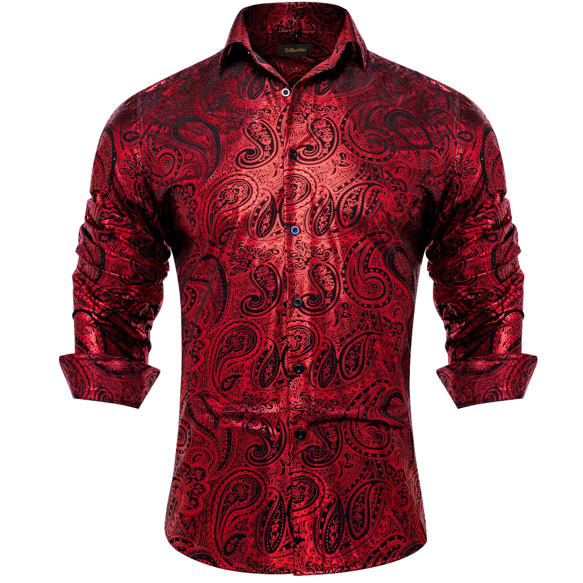 Pink, blue, and red paisley print men's long sleeve dress shirt from The Clothing Company Sydney with slim fit design.
