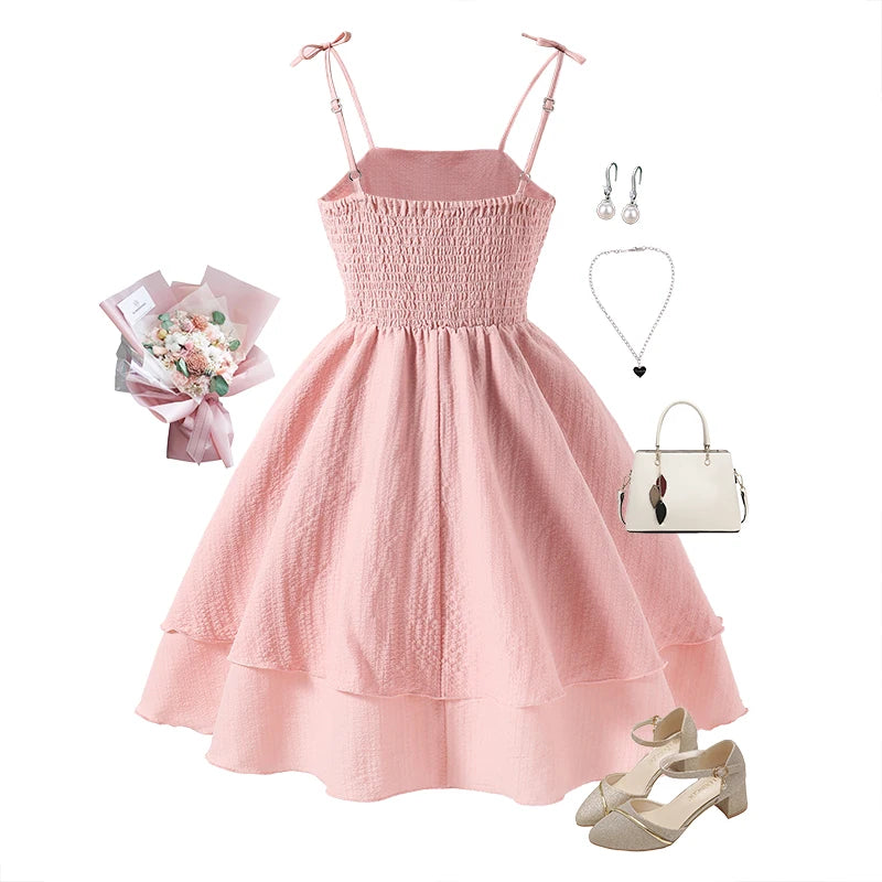 Pink tiered princess dress for kids by The Clothing Company Sydney, perfect for tween girls' birthday parties and special occasions.