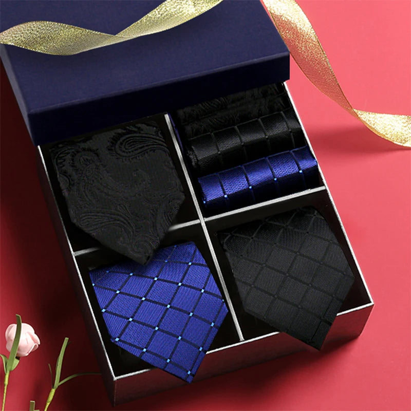 Luxury men's tie set with paisley and striped necktie, handkerchief, and accessories in a gift box by The Clothing Company Sydney