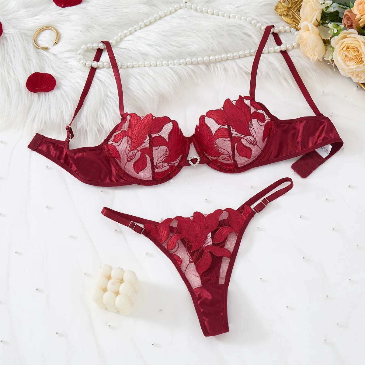 2 Piece Coffee Coloured Embroidered Print Floral Design Lingerie Set The Clothing Company Sydney