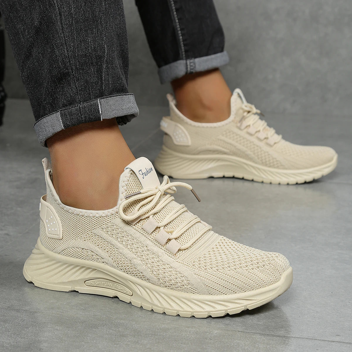 Women's fall casual sneakers by The Clothing Company Sydney featuring Fly Weave material and lace-up design.