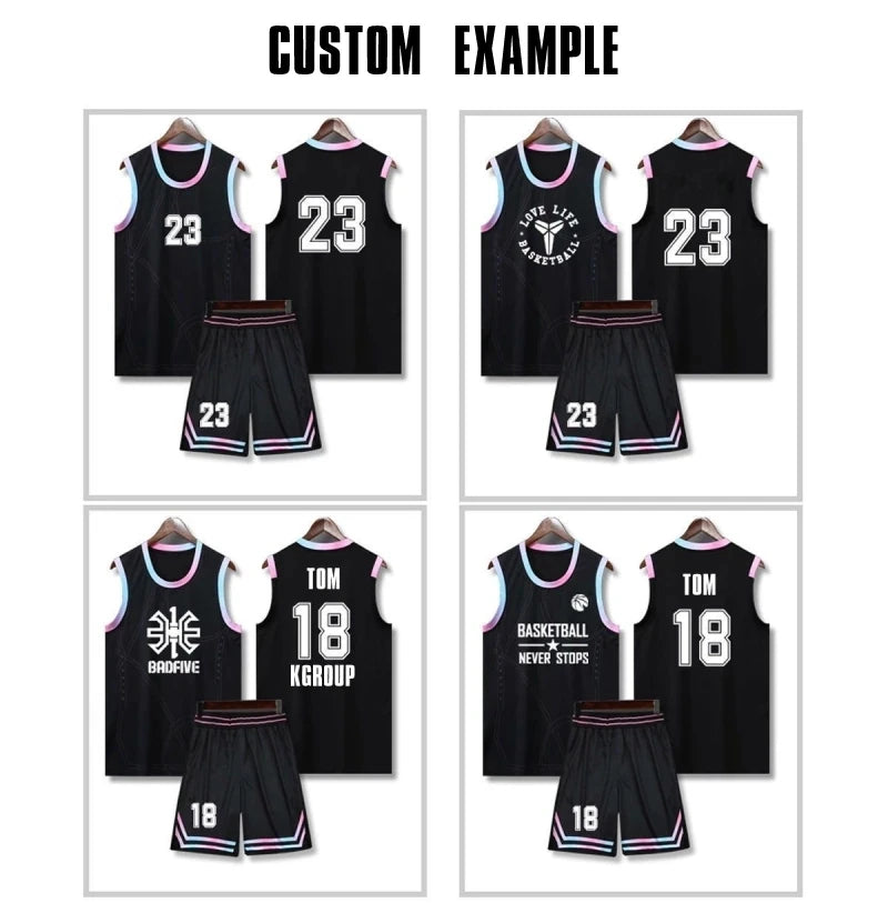 Personalized 2-piece basketball jersey set for men, women, and kids by The Clothing Company Sydney, featuring breathable fabric.