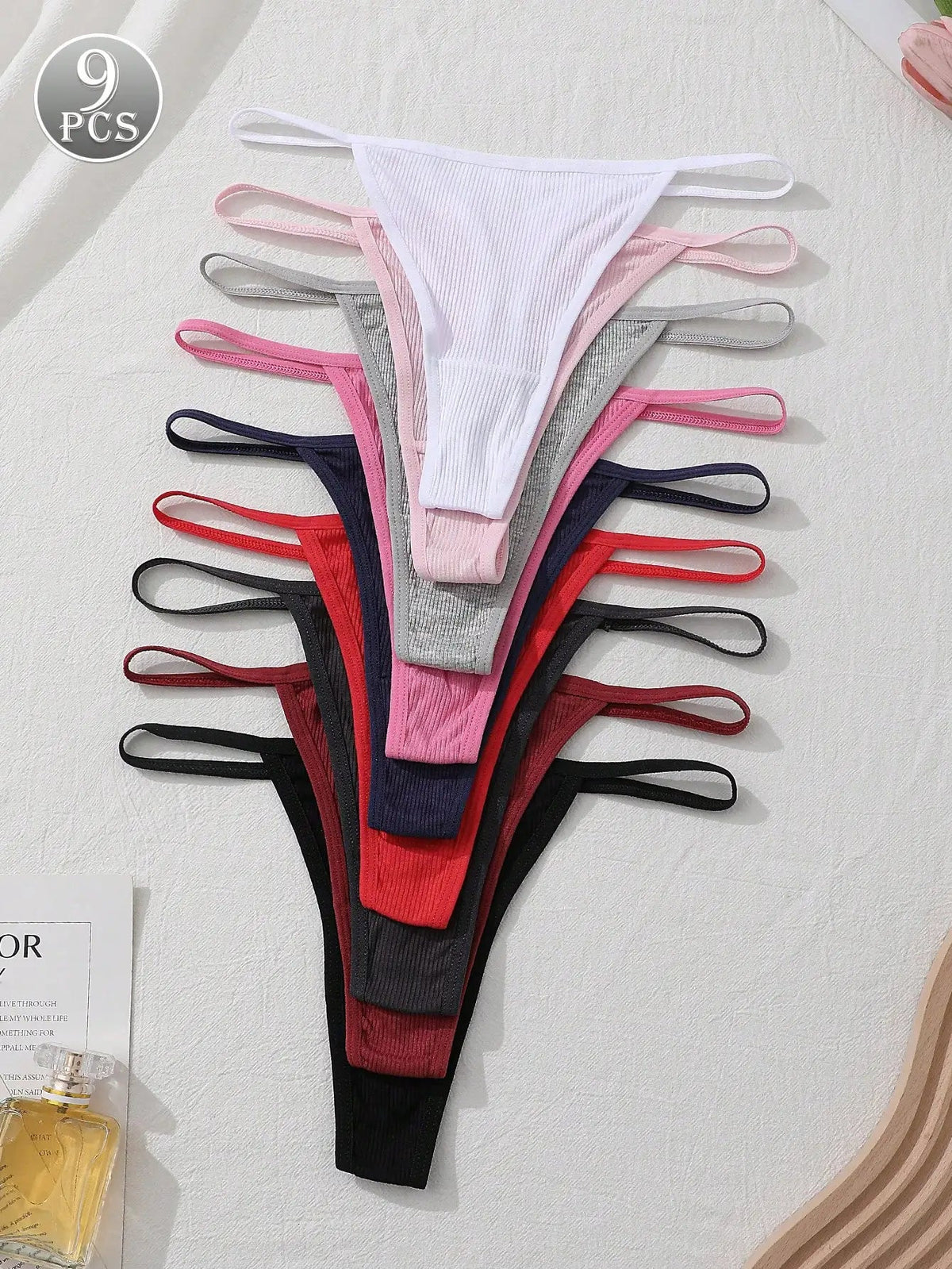 9 pack ribbed low-waist seamless thong panties in assorted colors from The Clothing Company Sydney