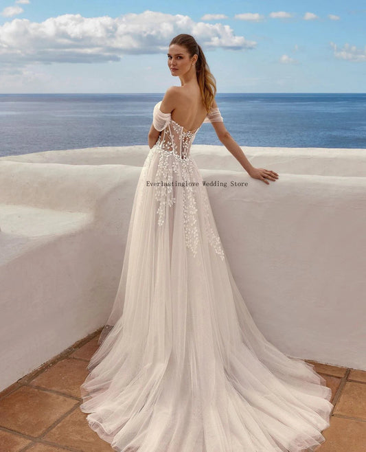 Off The SHoulder Sweethart 3d Flower Lace Boho Beach A Line Wedding Dresses Side Slit Custom Made Bridal Gown The Clothing Company Sydney