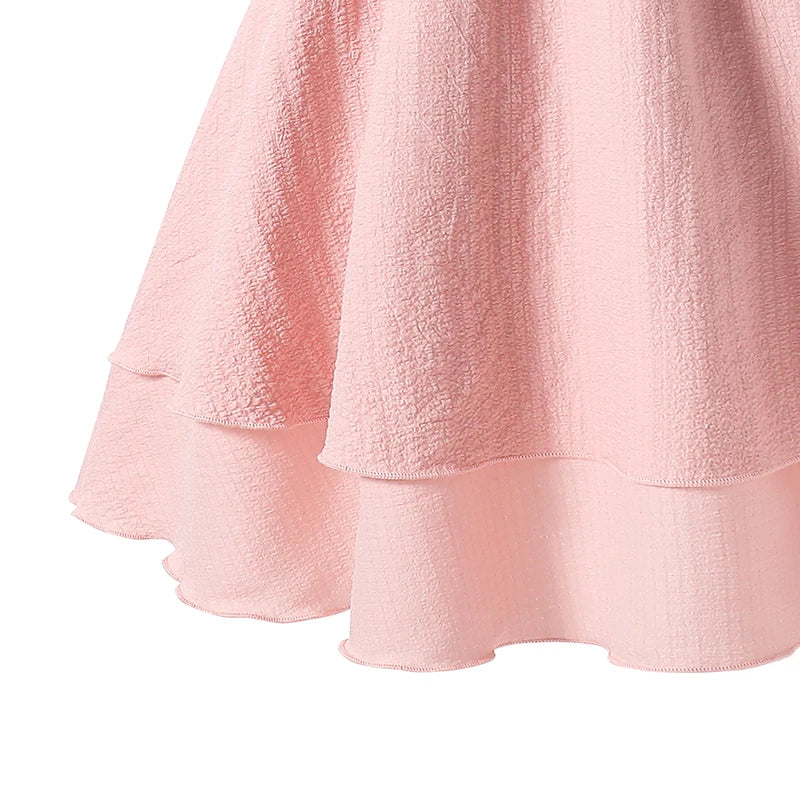 Kids pink tiered sling princess dress by The Clothing Company Sydney, perfect for tween girls' birthday parties and special occasions.