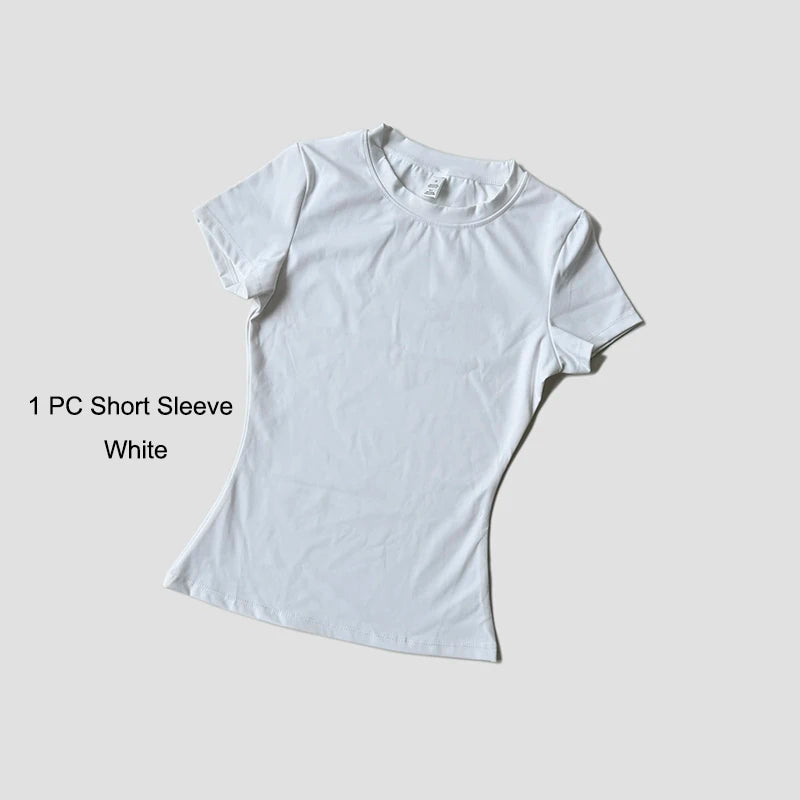2 Piece Women's Sports Yoga Set Seamless Knitted Fitness Gym Clothes Sportswear Short Sleeve Crop Top Tracksuits Gym Bike Shorts - The Clothing Company Sydney