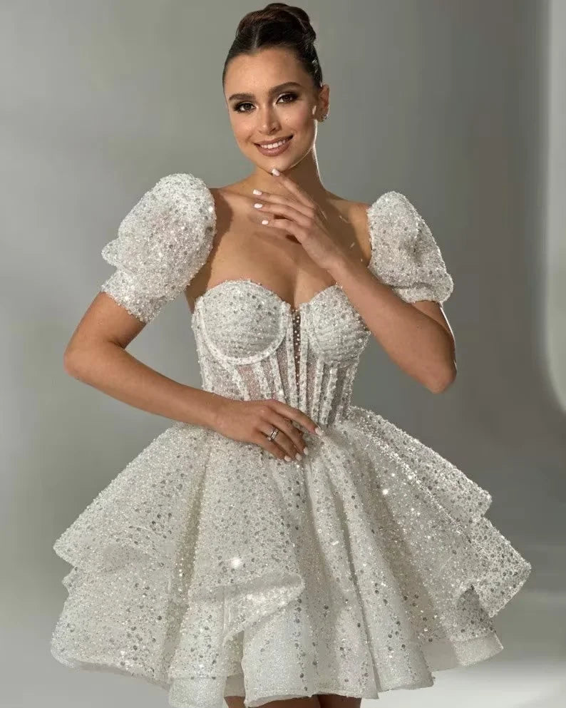 White Short Evening Sweetheart A-Line Mini Wedding Dress Detachable Sl The Clothing Company Sydney White Short Evening Sweetheart A-Line Mini Wedding Dress Detachable Sl The Clothing Company Sydney