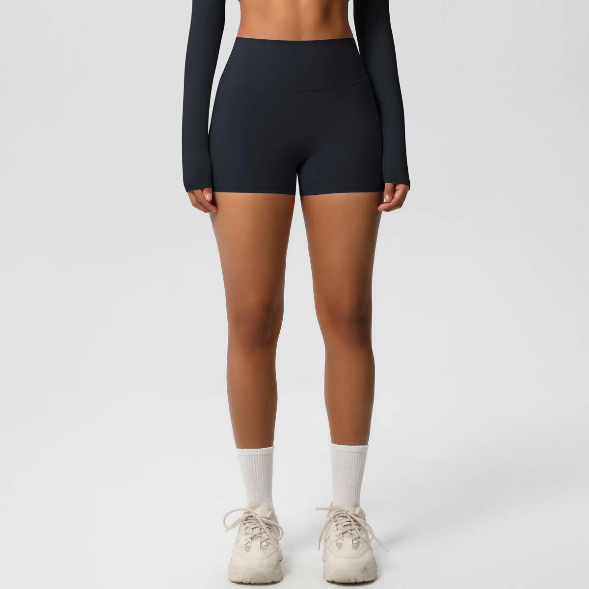 Women’s high waist yoga shorts by The Clothing Company Sydney, fitness leggings with push-up design for active wear.