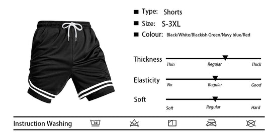 2 in 1 Summer Men's Sports Elastic Waist Basketball Training Shorts Fitness Running Breathable Quick Dry Sportswear Bottoms