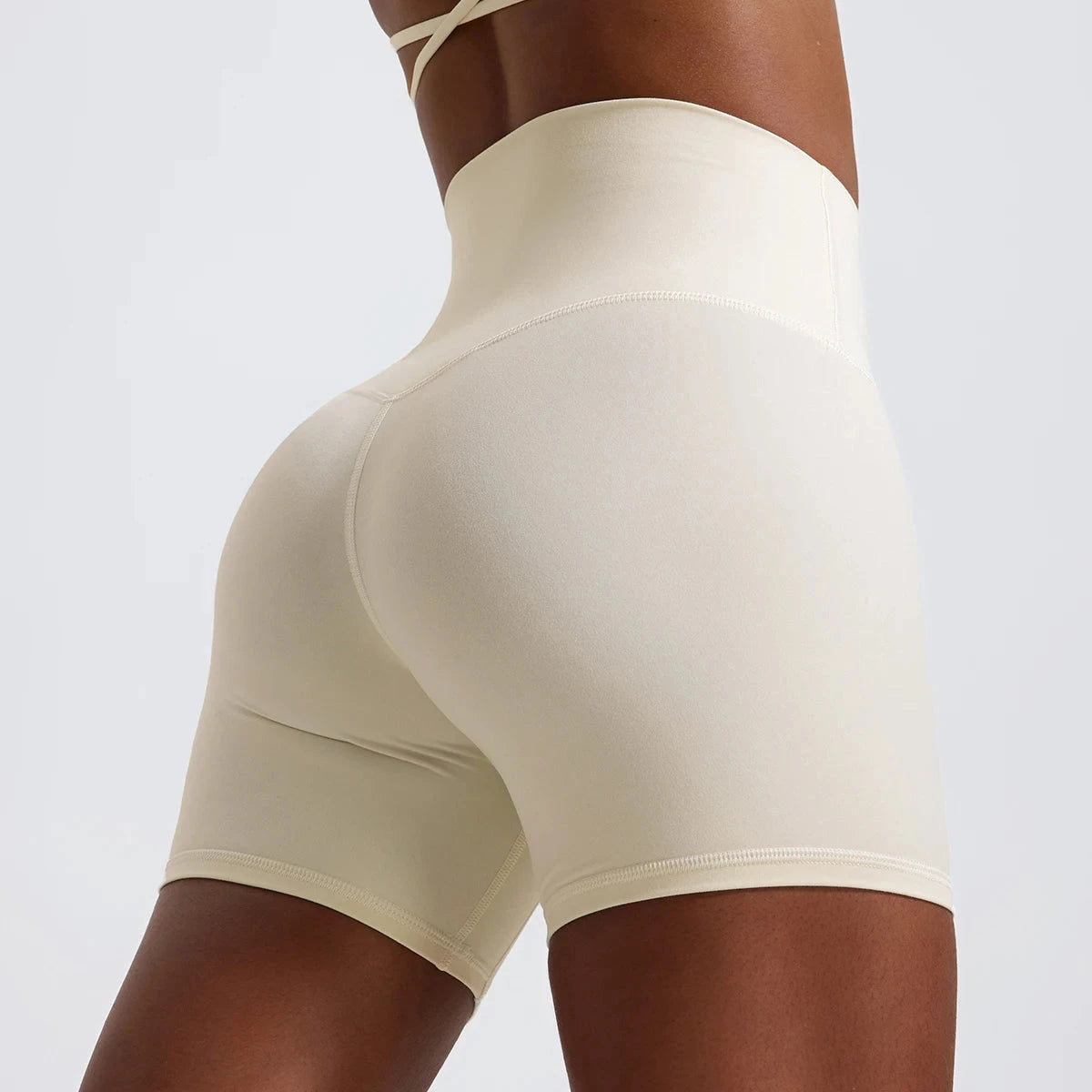 High-waist yoga shorts for women by The Clothing Company Sydney, showing their snug fit and athletic design for workouts and running.