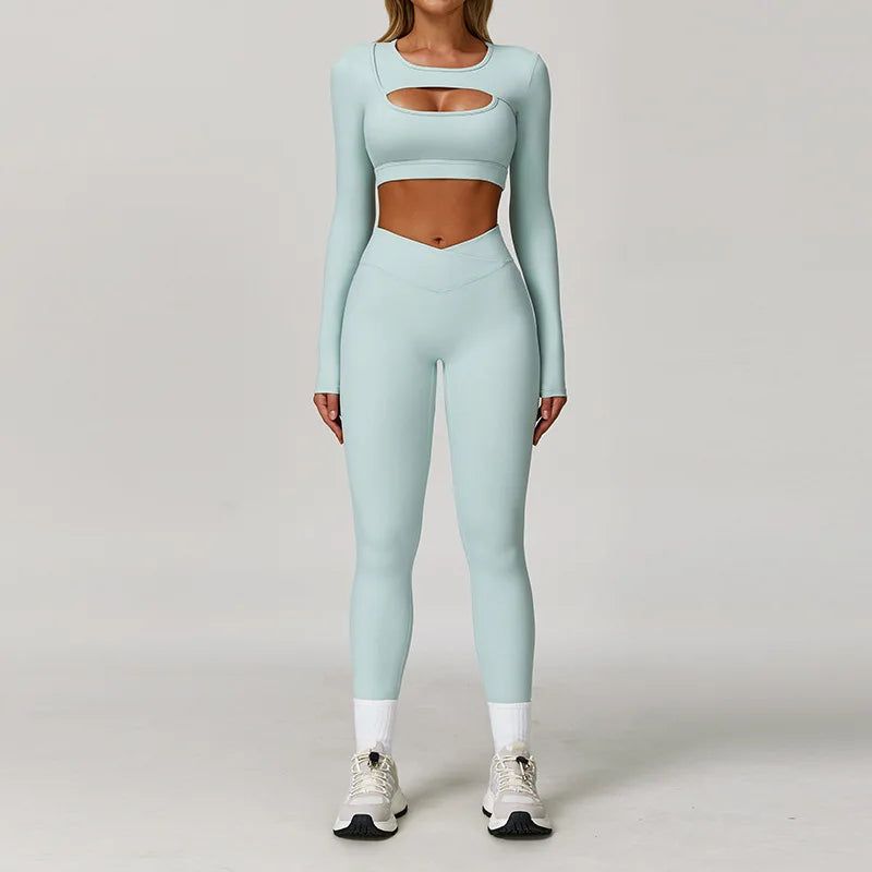 Women’s fitness workout set includes sports bra and leggings from The Clothing Company Sydney, perfect for yoga and gym workouts.