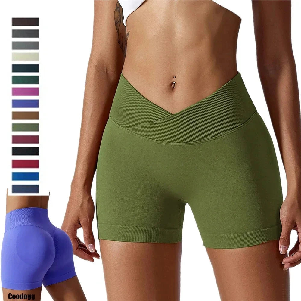 Women’s high waist fitness yoga leggings by The Clothing Company Sydney, seamless sports bike shorts with scrunch butt design.