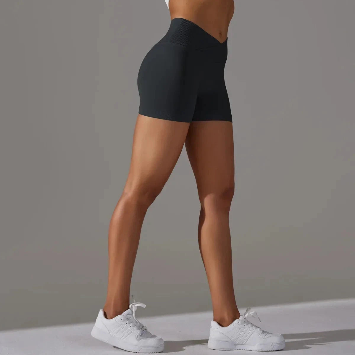 Women’s high waist fitness yoga leggings by The Clothing Company Sydney, seamless sports bike shorts with scrunch butt detail.