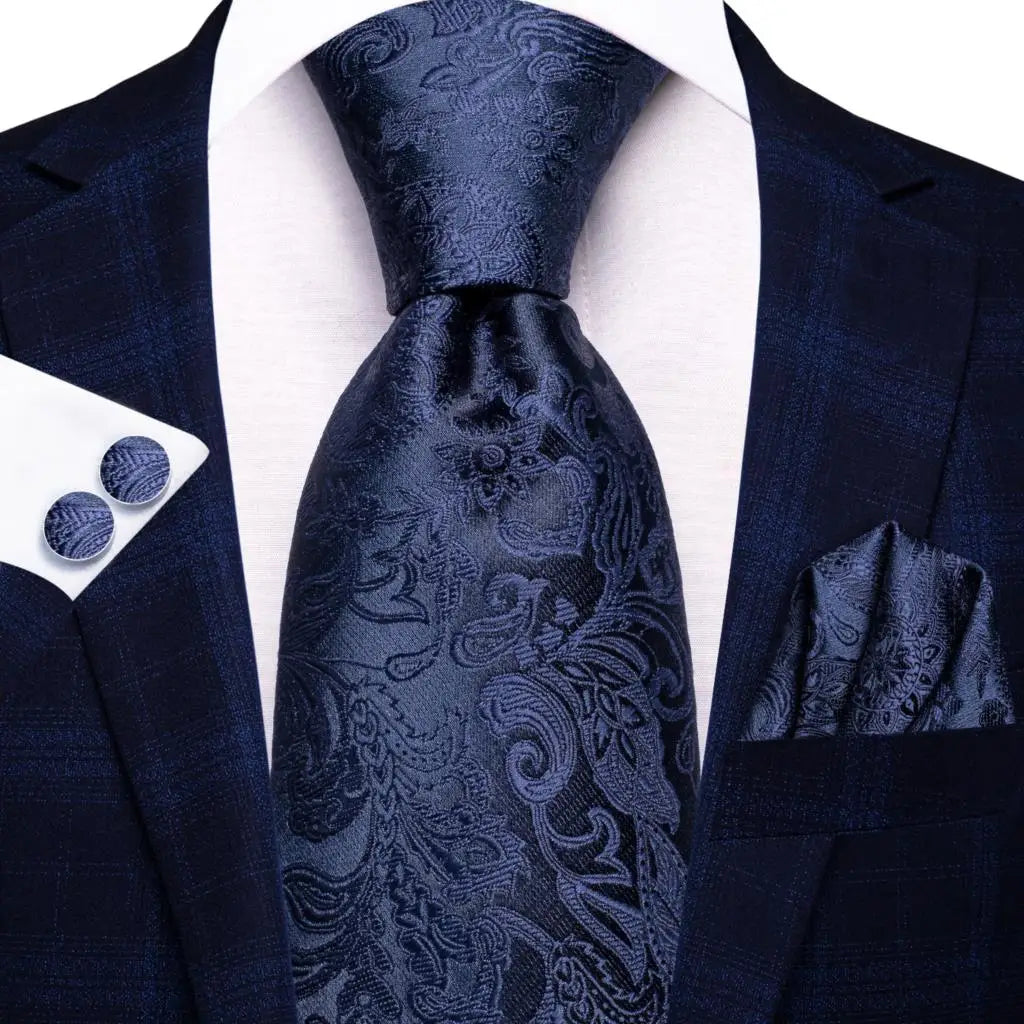 Blue paisley silk tie set for men including necktie, cufflinks, and hanky, stylish accessories by The Clothing Company Sydney