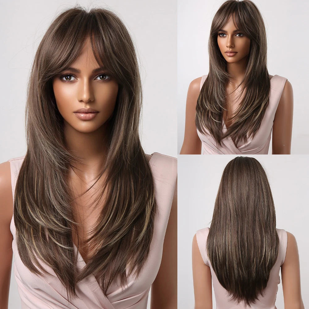 Long layered pink and black ombre synthetic wig for women, straight cosplay hair with mixed colors from The Clothing Company Sydney