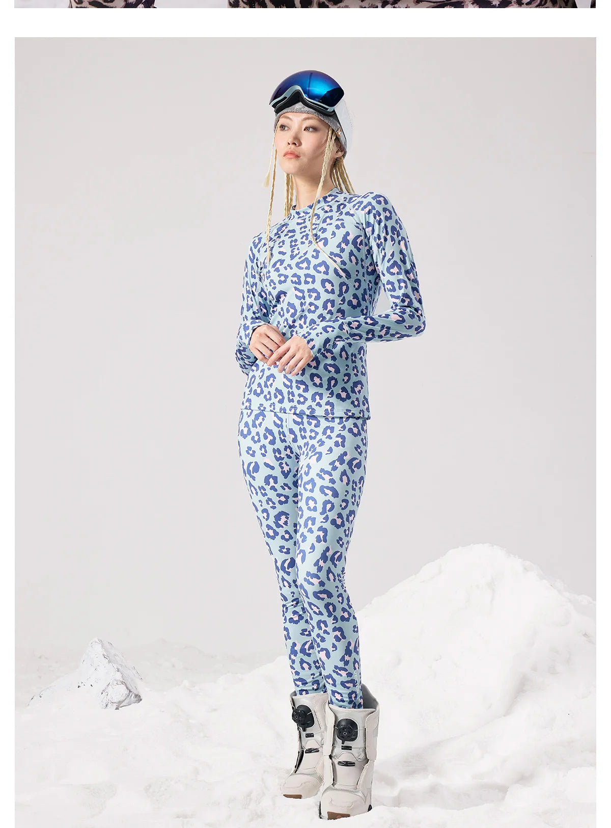 Women's thermal ski base layer set from The Clothing Company Sydney, microfiber fleece, quick-dry, plus pants for winter outdoor activities.