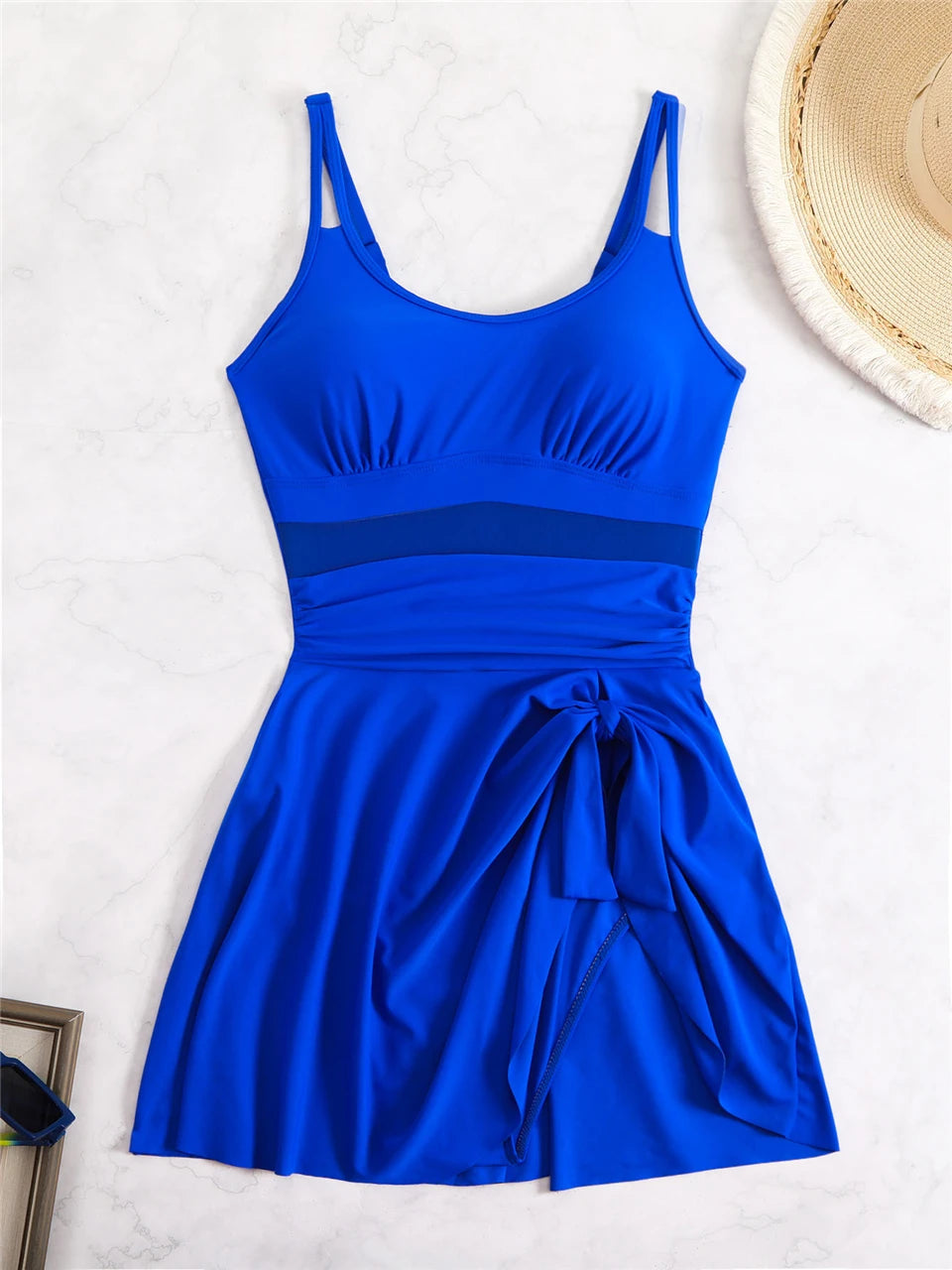 Mesh pleated monokini one-piece swimsuit by The Clothing Company Sydney, featuring a sleek solid design and stylish beachwear look.