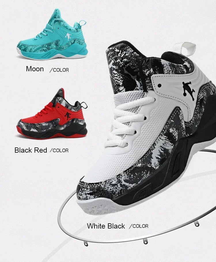 Kids basketball shoes from The Clothing Company Sydney featuring non-slip sports sneakers in vibrant colors.