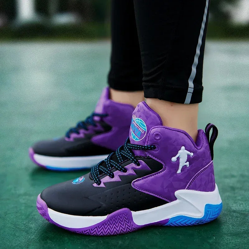 Kids basketball shoes by The Clothing Company Sydney, breathable non-slip sneakers with sporty design and supportive sole.