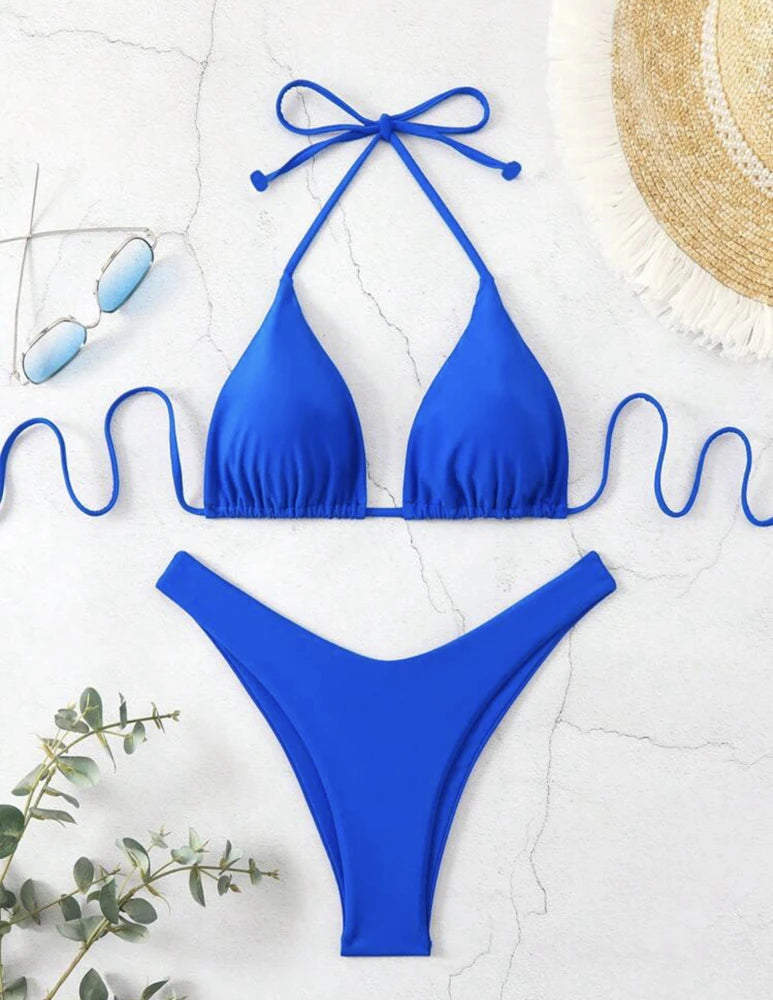 2 Piece Thong Bikini Solid White/Black/Coffee Halter Swimsuit Lace Up Brazilian Bathing Suit Double Fabric Beachwear The Clothing Company Sydney