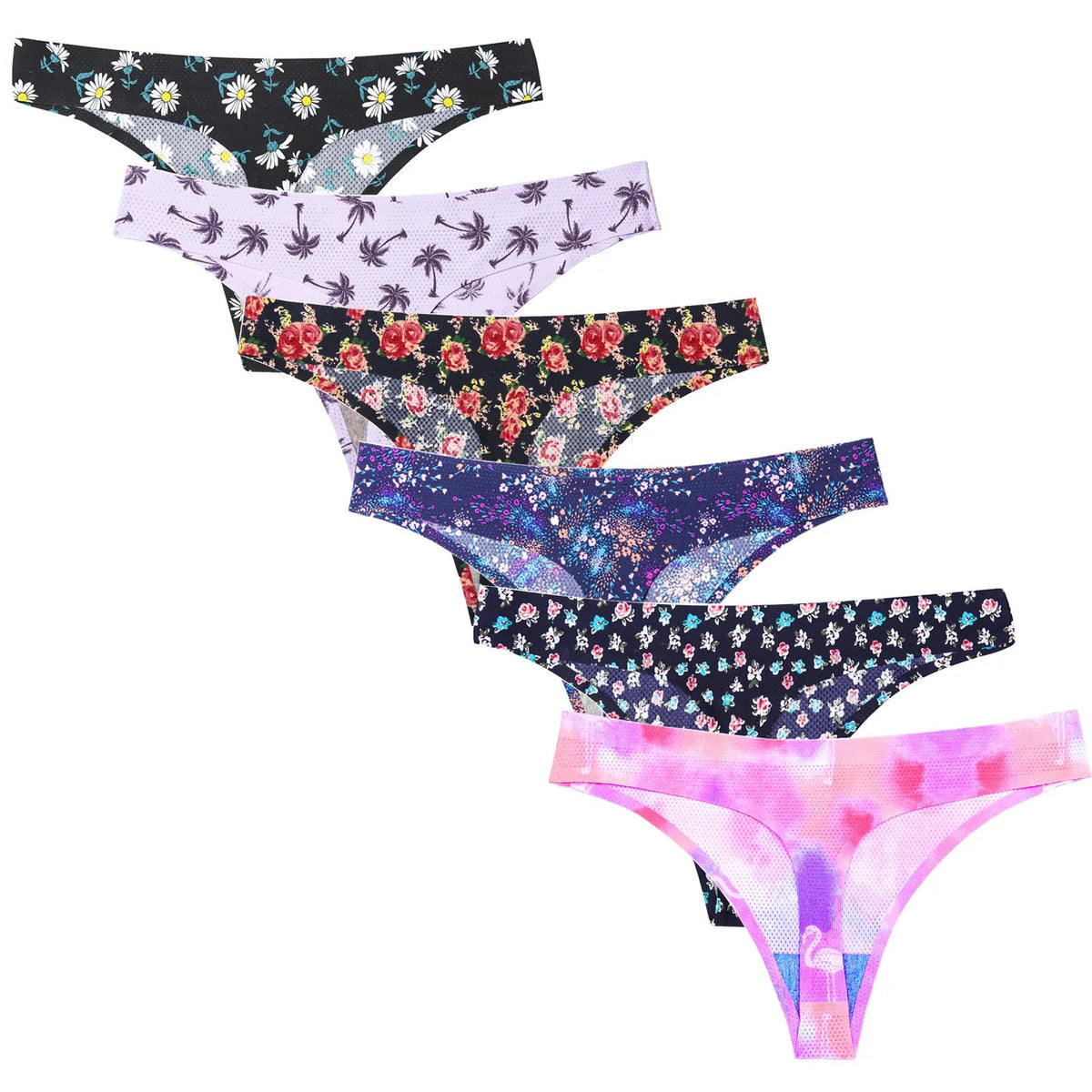 Floral print leopard seamless women's G-string lingerie by The Clothing Company Sydney, showing the delicate thong and floral design.