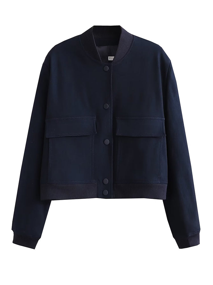 Women's bomber jacket by The Clothing Company Sydney, stylish black jacket with zip closure and ribbed cuffs.