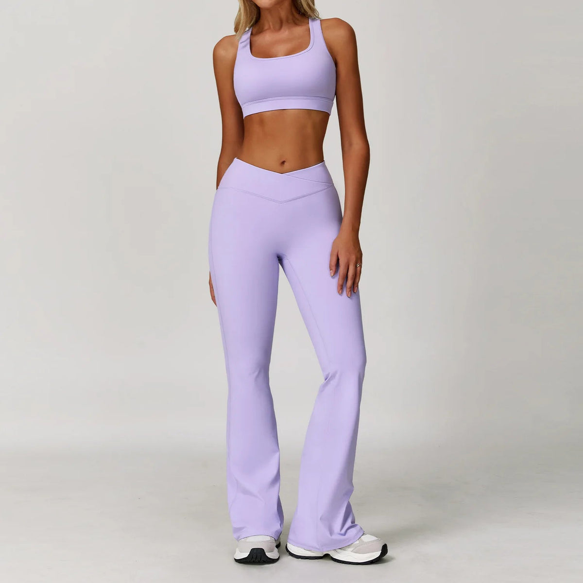 Women's fitness yoga and gym set with sports bra and leggings, from The Clothing Company Sydney, ideal for workout and running.