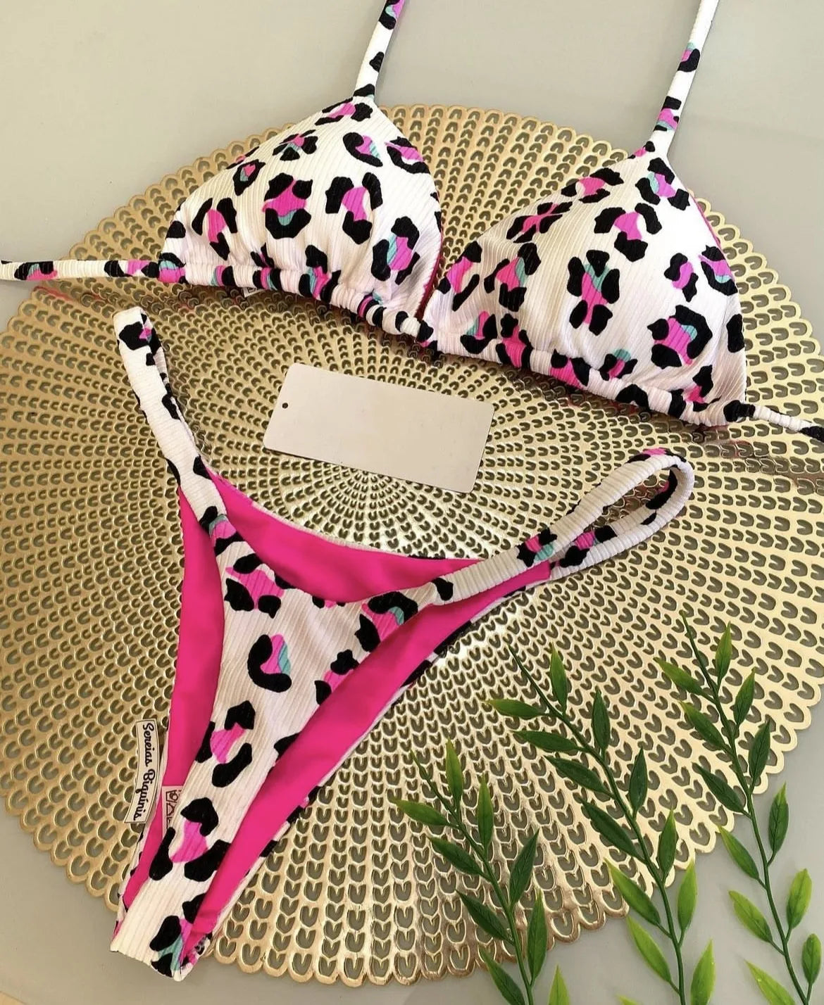 2 Piece Swimwear Leopard Printed Micro Bikini Set Striped Beachwear Summer Swimsuit Two-pieces Thong Bathing Suit
