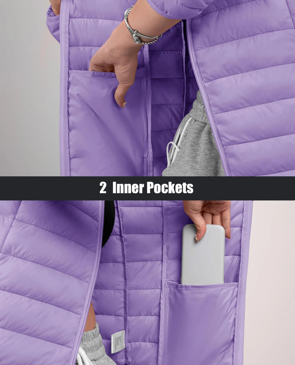 Warm puffer hooded women's quilted jacket by The Clothing Company Sydney with multiple pockets, waterproof winter coat, and lightweight design.
