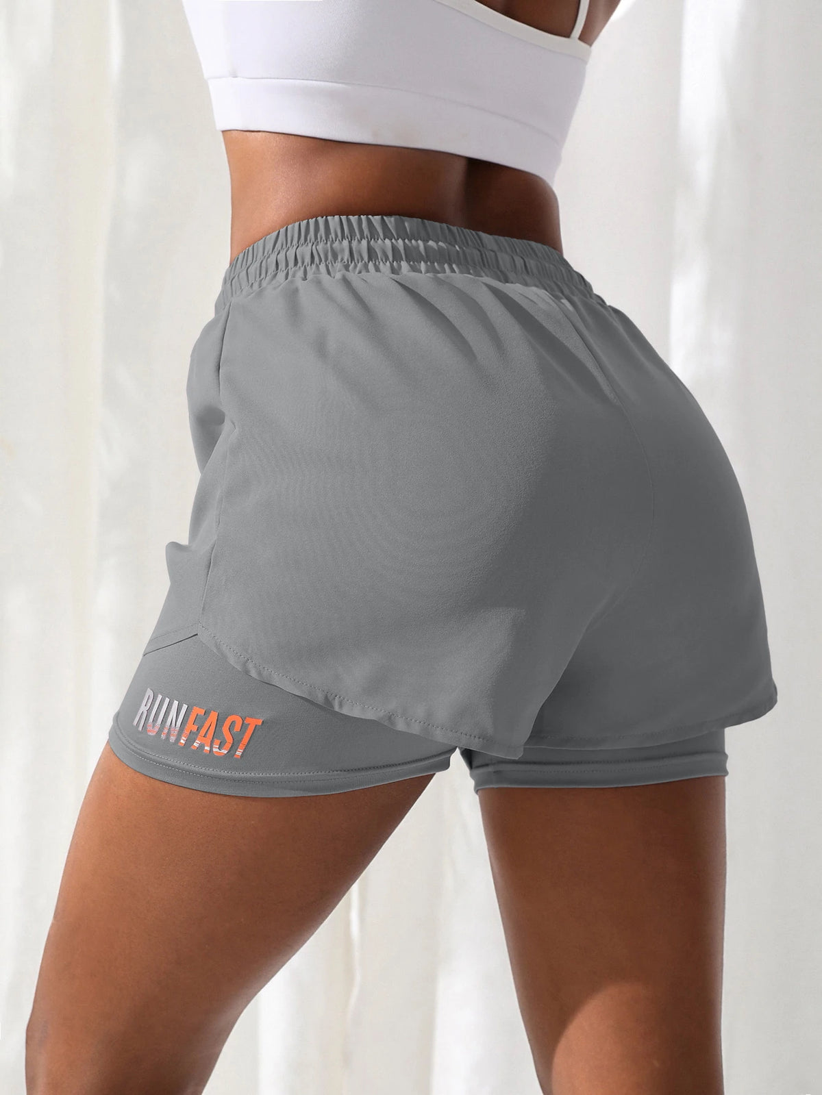 Women's High Rise Yoga Shorts With Elastic Running Shorts Two Pieces Pants With Inside Layer