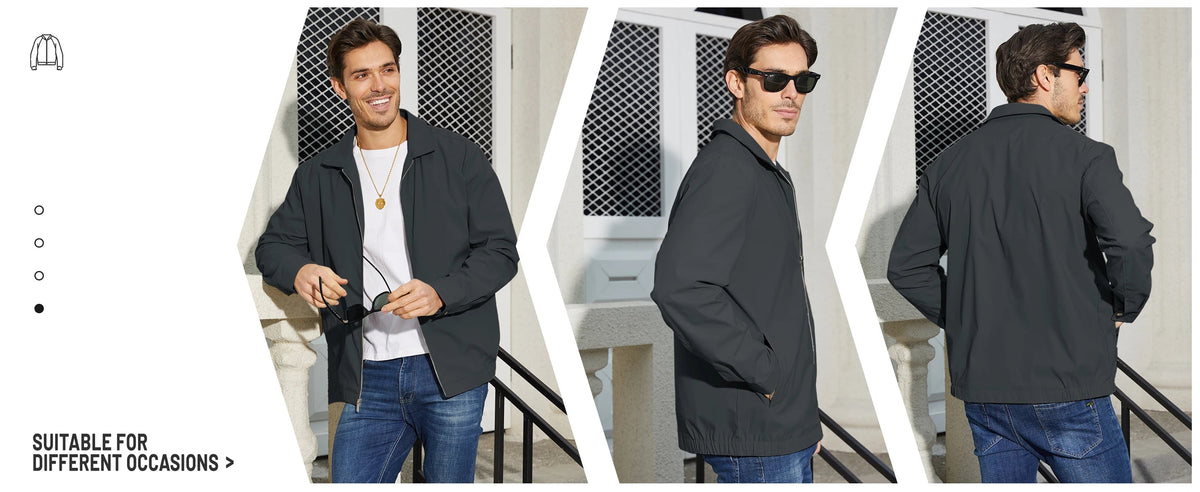 Lightweight Work Jackets Mens Fashion Tunic Style Zipper Pockets Bomber Jackets Full Zip Spring Fall Outerwear The Clothing Company Sydney