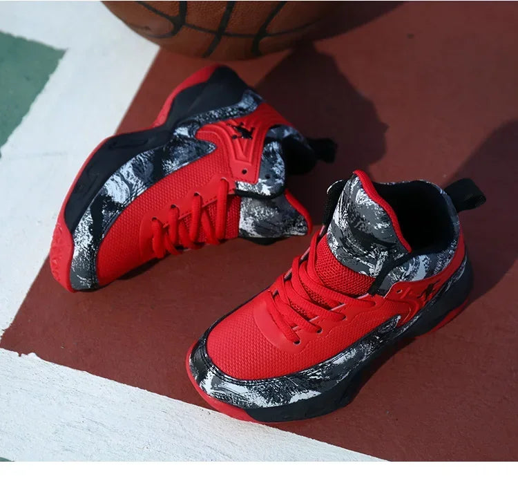 Kids basketball shoes from The Clothing Company Sydney featuring non-slip sports sneakers with colorful design and supportive soles.