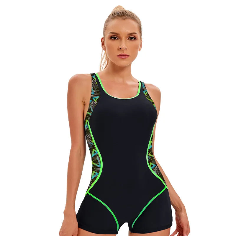 Women's racerback one-piece swimsuit with boyshort bottoms, athletic swimwear by The Clothing Company Sydney