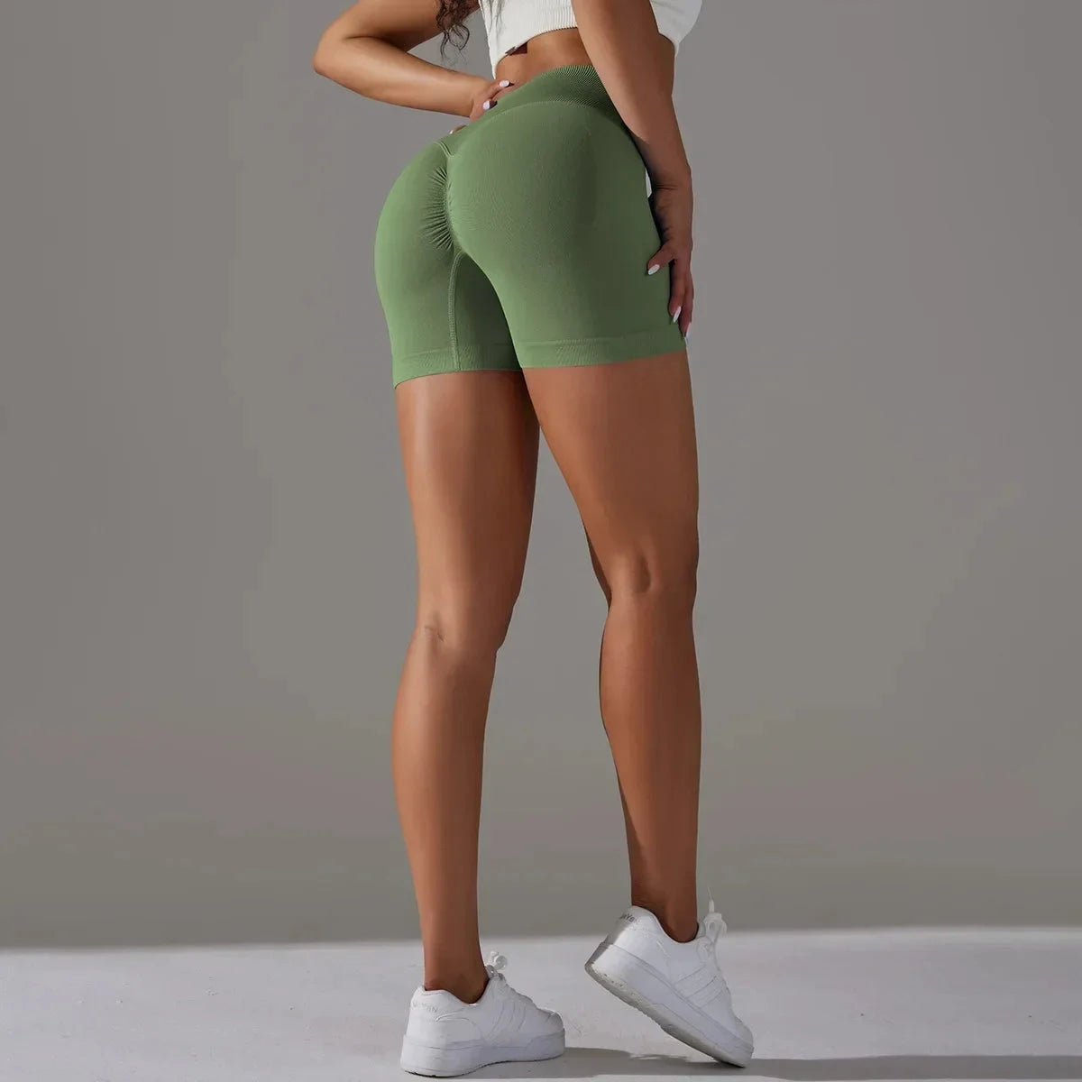 Women’s high waist fitness yoga leggings with scrunch butt design and seamless sports bike shorts from The Clothing Company Sydney.