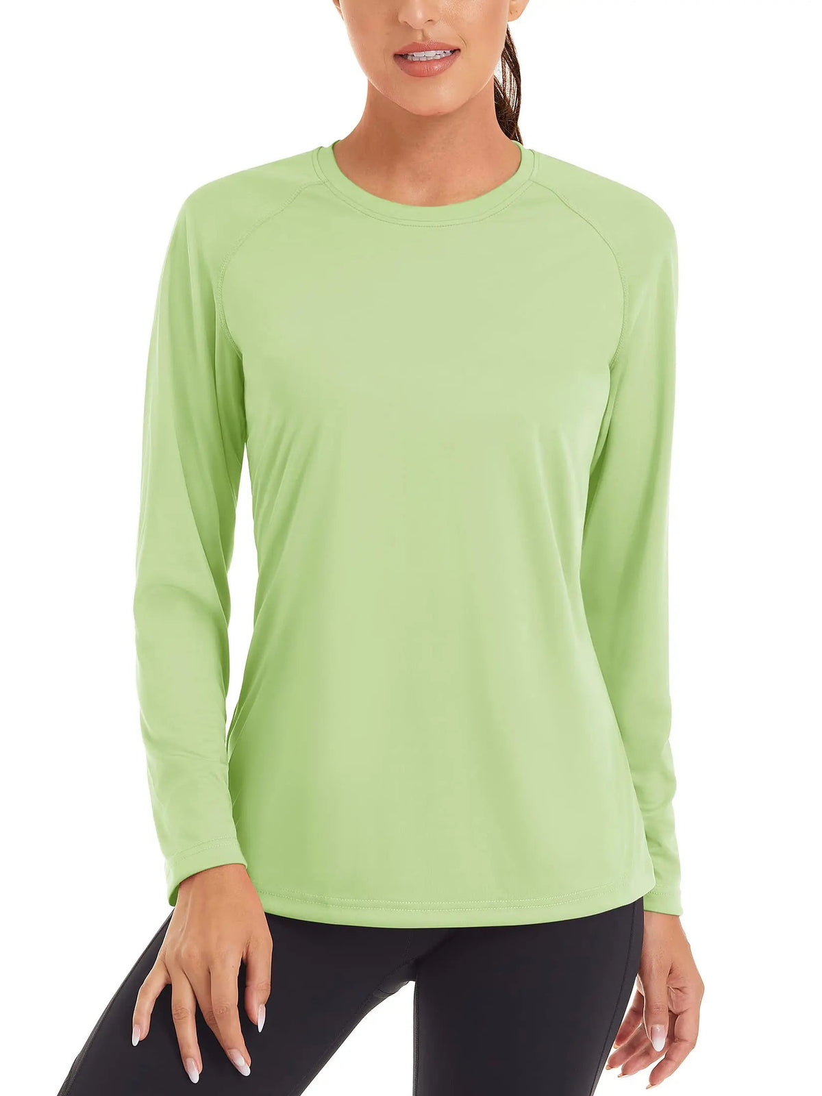 Women's UPF 50+ quick dry long sleeve T-shirt by The Clothing Company Sydney, performance sun protection swim pullover top.