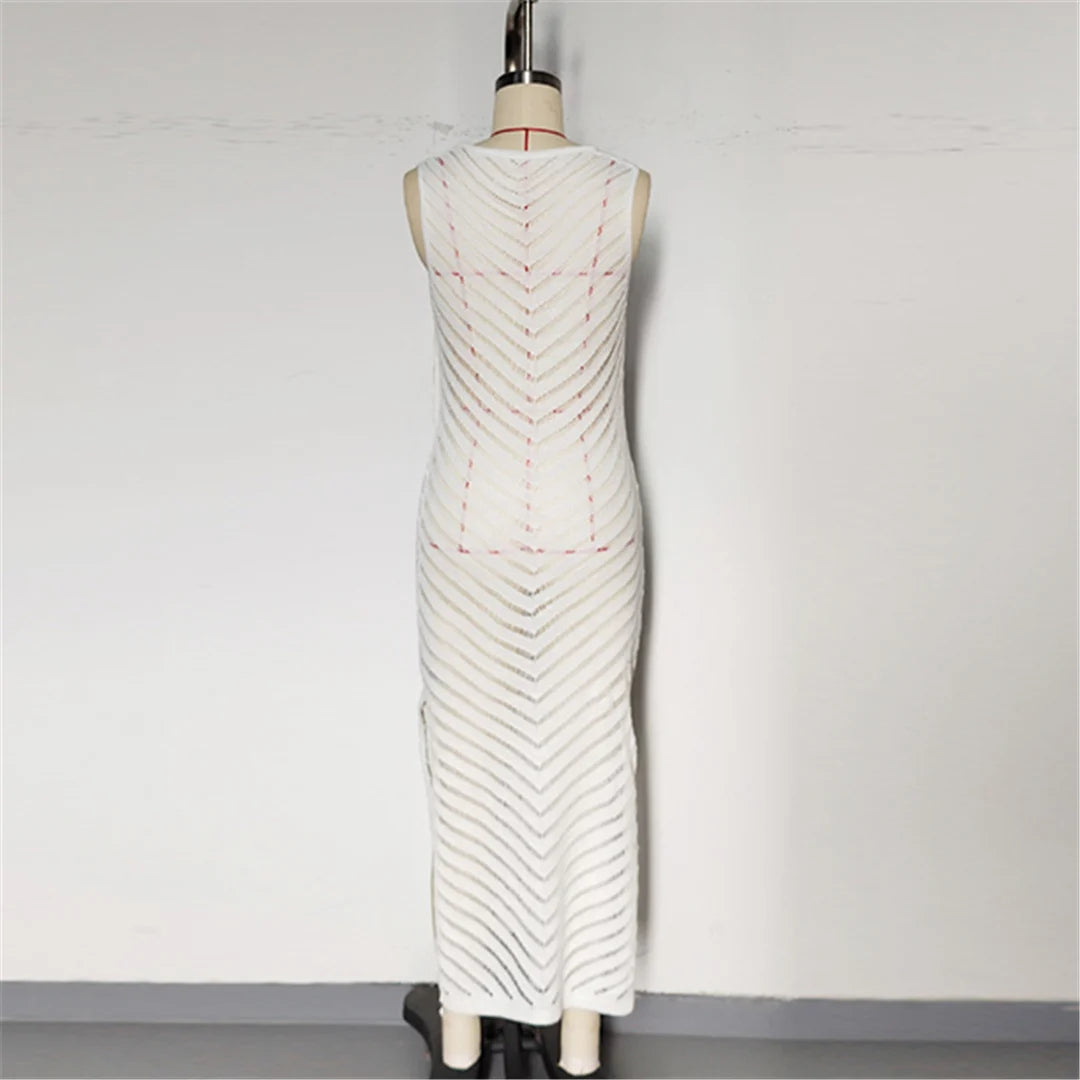 Hollow Out Sleeveless Crochet Knitted Tunic Beach Cover Up Cover-ups Mini Beach Dress Beach Wear Beachwear Female Women V6745 The Clothing Company Sydney