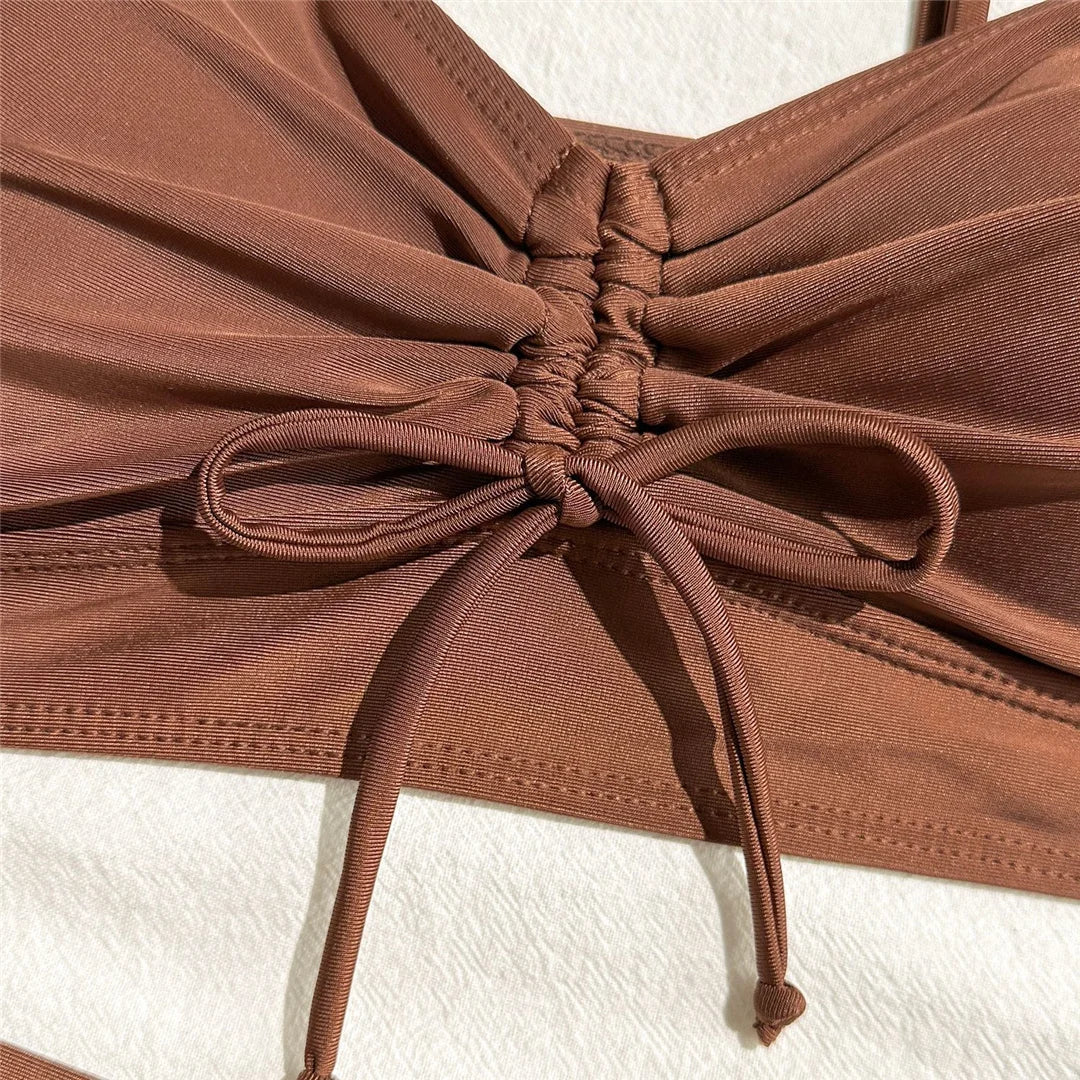 Wrinkled knotted high waist bikini set for women, two-piece swimsuit in swimwear style, by The Clothing Company Sydney.