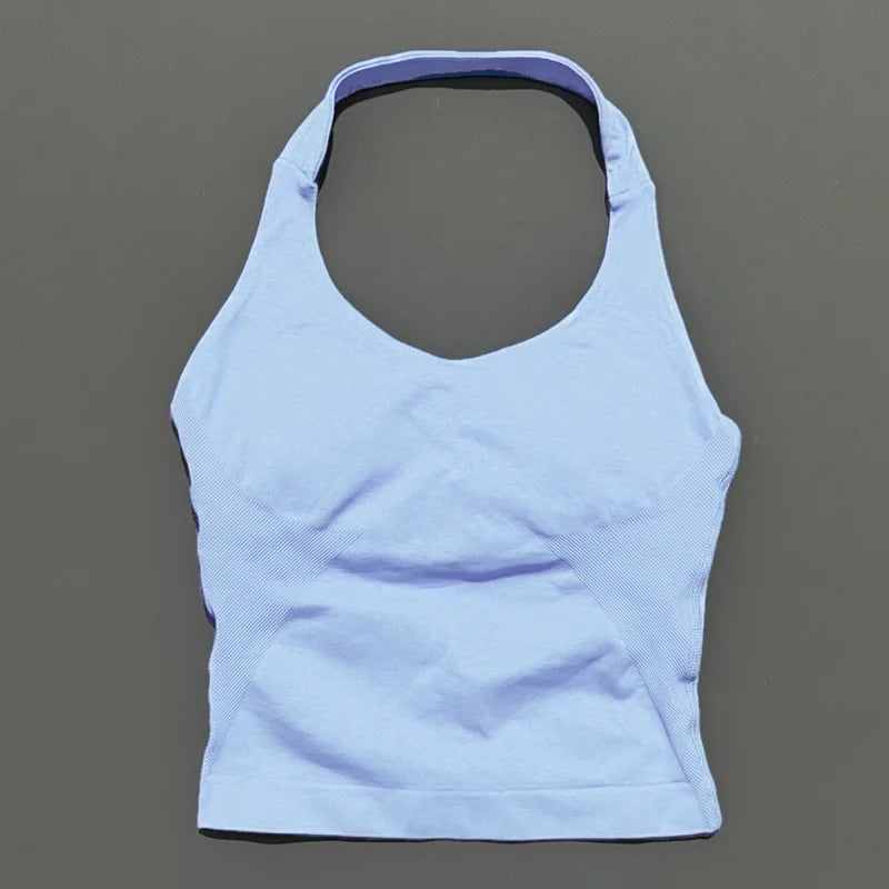 Halter Top Seamless Longline Strappy Gym Top Women Built-in Bra Removable Cups Activewear Yoga Tank Tops The Clothing Company Sydney