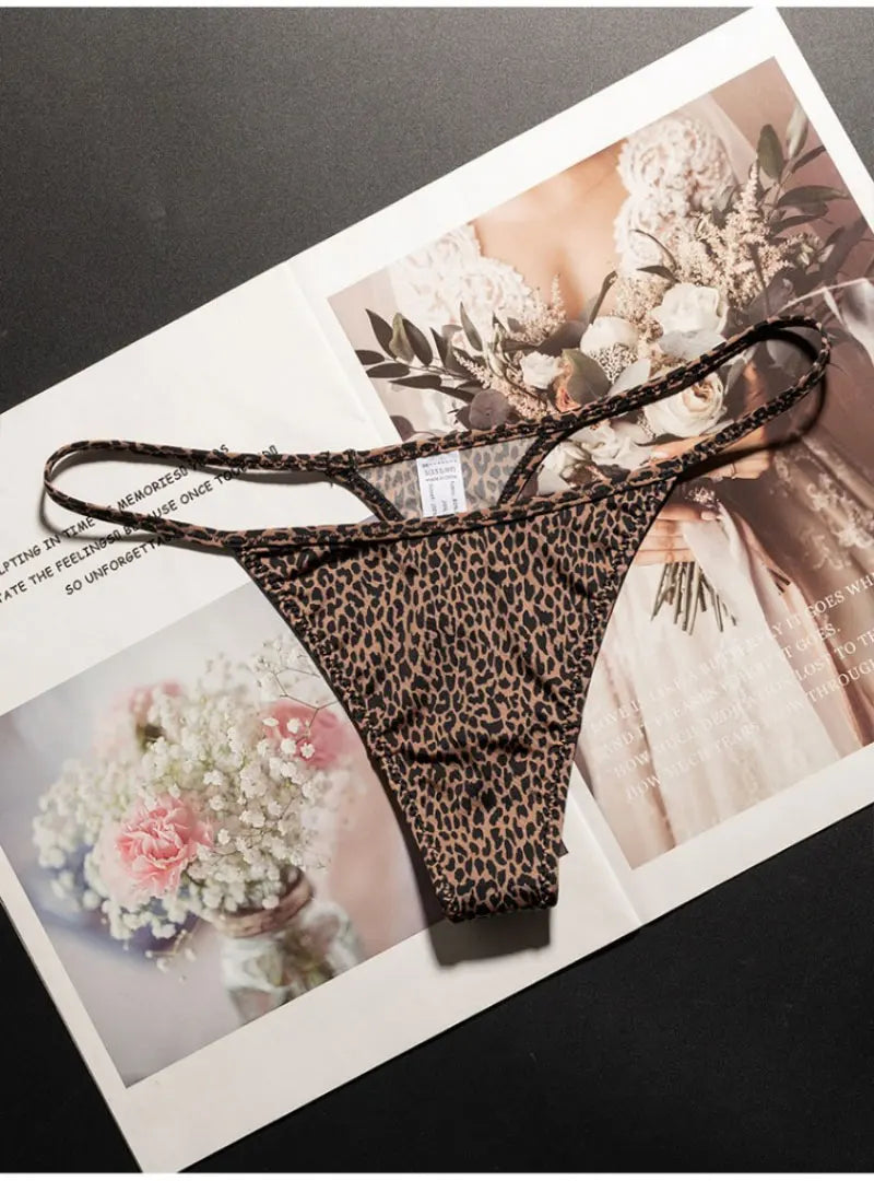 Seamless leopard print low waist G string thong lingerie for women, made with ice silk fabric, from The Clothing Company Sydney.