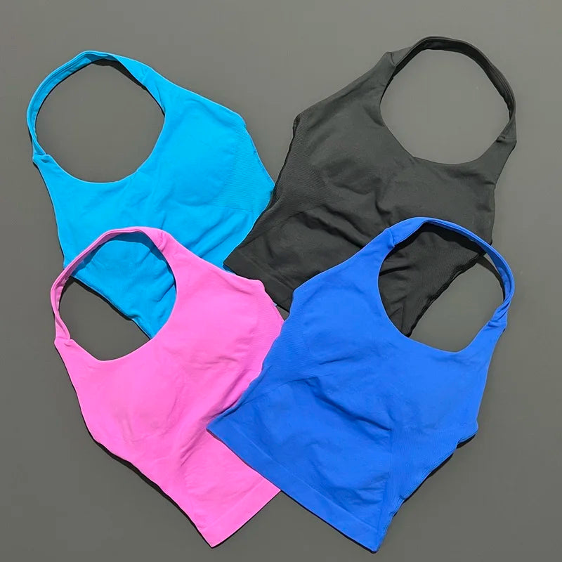Halter Top Seamless Longline Strappy Gym Top Women Built-in Bra Removable Cups Activewear Yoga Tank Tops The Clothing Company Sydney