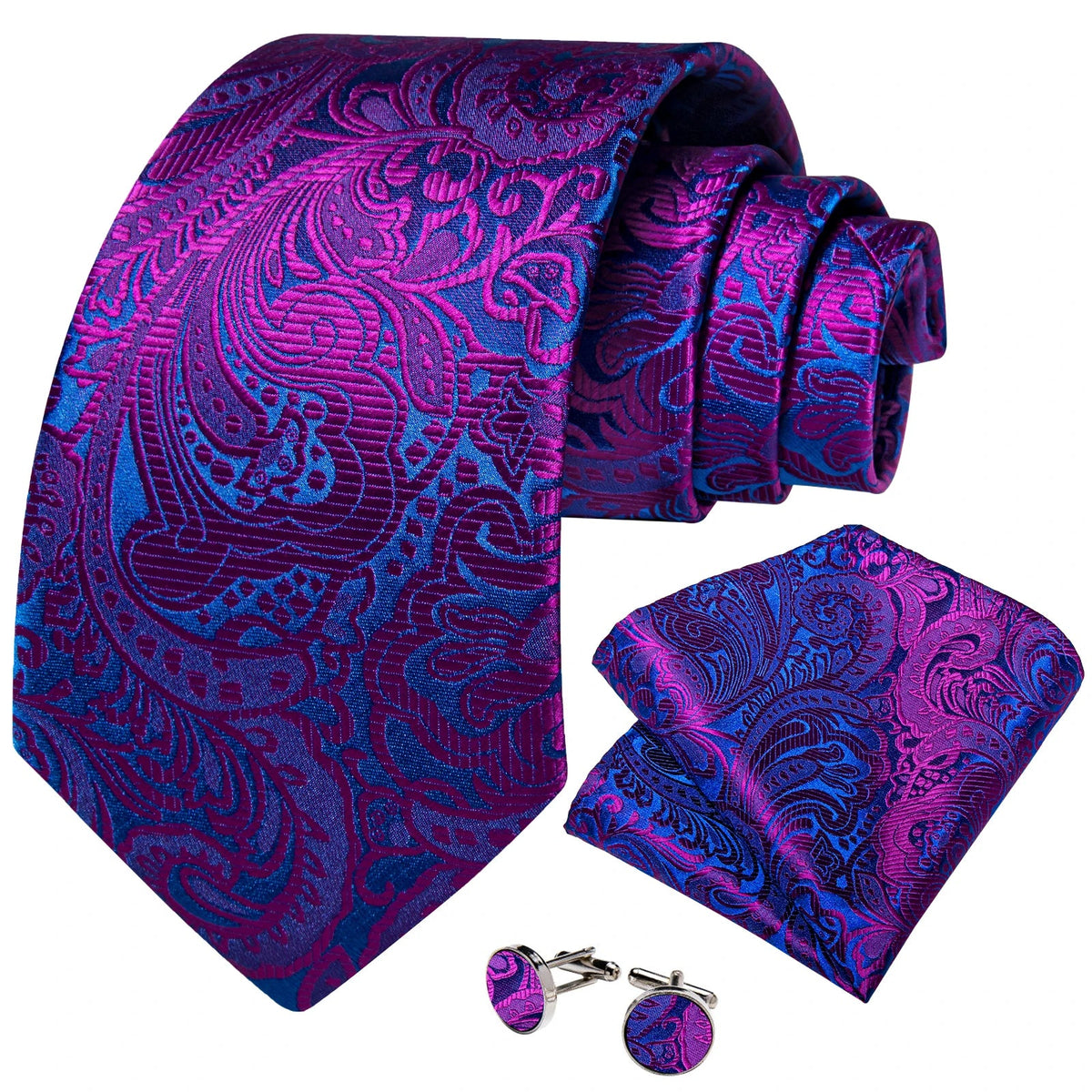 Luxury purple paisley silk tie set for men from The Clothing Company Sydney, featuring an 8cm wide accessories gift set.