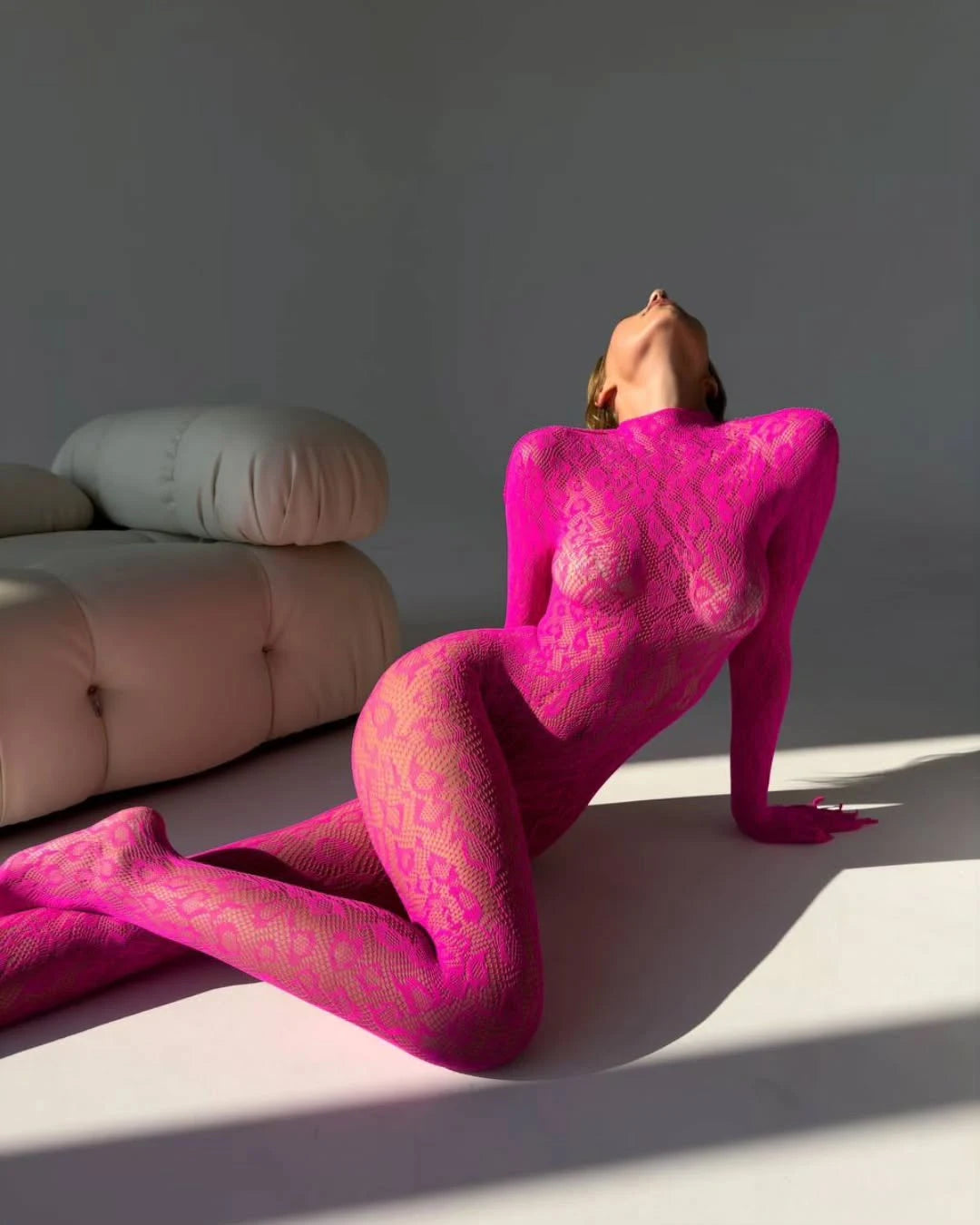Backless sheer long sleeve jumpsuit by The Clothing Company Sydney, adult doll cosplay outfit, one-piece lingerie set.