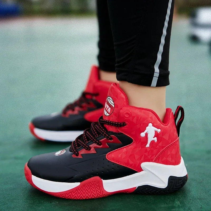 Kids basketball shoes from The Clothing Company Sydney featuring breathable material and non-slip rubber soles.