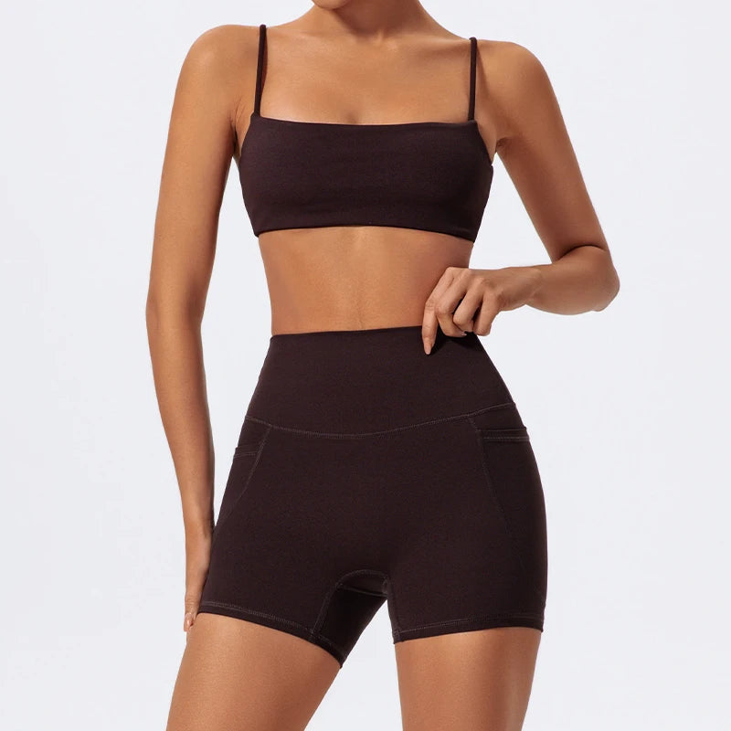 Women Two Piece Gym Workout Bra Yoga Set Shorts Fitness Wear Quick-Dry Sports Bra Flared Pants Suits - The Clothing Company Sydney