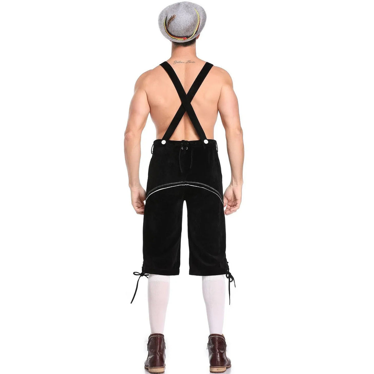 Men's Oktoberfest Bavarian overalls with traditional German costume style, featuring classic embroidery and lederhosen design.