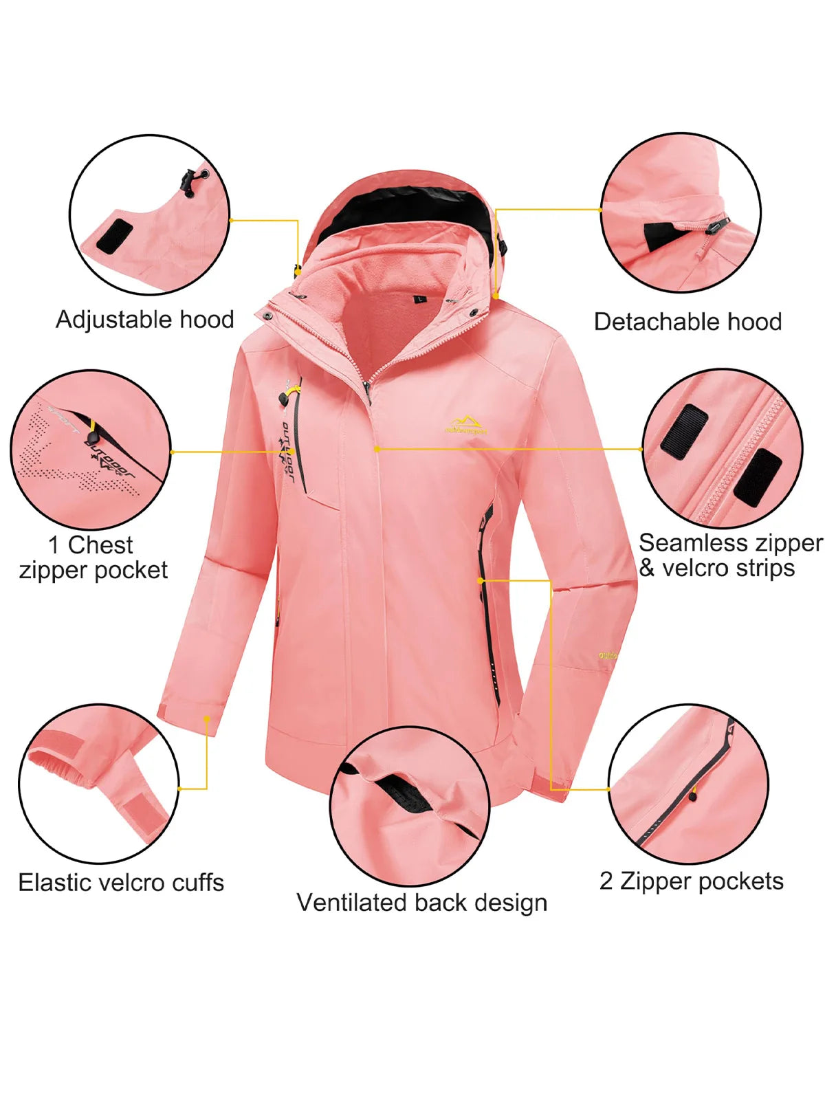 Women's 3-in-1 winter fleece waterproof ski snowboard jacket by The Clothing Company Sydney, featuring windproof and rainproof outdoor design.