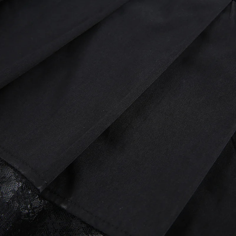 Black retro pleated skirt with lace-up high waist, plaid design, mesh stitching, and gothic Y2K aesthetic from The Clothing Company Sydney.